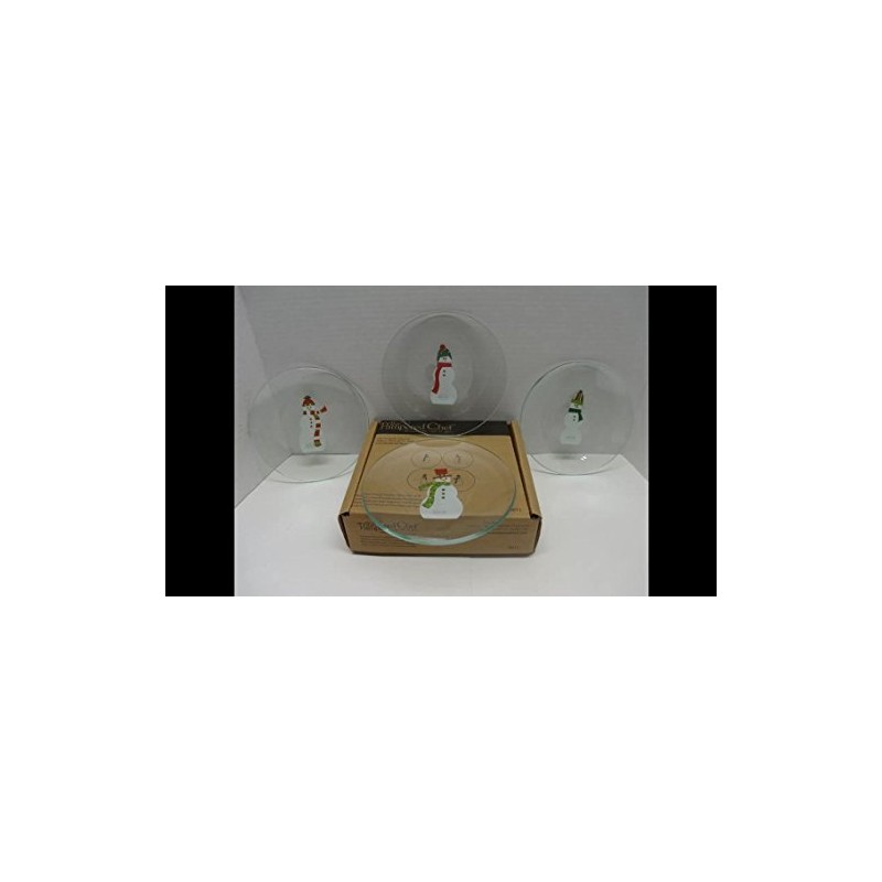 PAMPERED CHEF SNOWMEN APPETIZER PLATES #3011 SET OF 4 6"