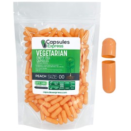 Capsules Express- Size 00 Peach Empty Vegan Capsules - Vegetarian/Vegetable Pill Capsule - DIY Powder Filling (100)