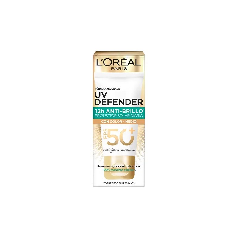 Crema Facial Oréal Paris Defender Anti Brillo Color Medio 40g