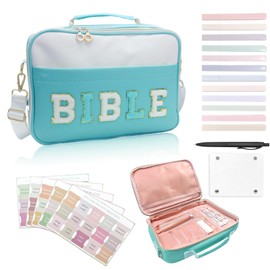 Bible Cover Case for Women, Large Chenille Letter Bible Bag with Shoulder Strap, Blue Bible Tote Bags with Bible Study Accessories, Christmas Christian Gift for Women Girls