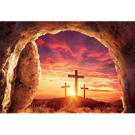 Leyiyi 8x6ft Empty Tomb Backdrop Shroud Cross Crucifixion Stone Hole Holy Lights Easter Photo Background Resurrection Cross Christianity Jesus Christ Background for Photography Funeral Backdrop