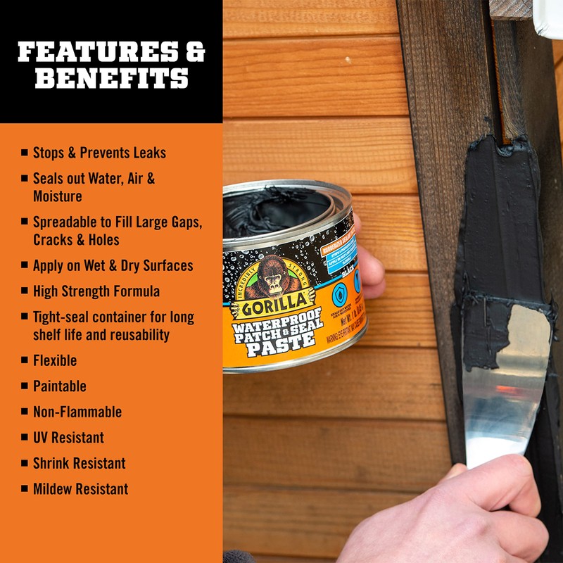 Gorilla Waterproof Patch & Seal Rubberized Sealant Paste, Black, 1lb