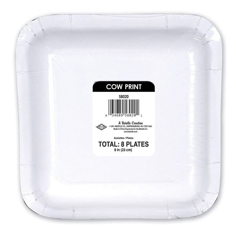 Beistle party supplies Cow Print - 9 Inch Square Plates,