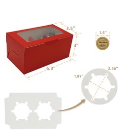 HALOMOUNT Cupcake Boxes 2 Count, Disposable Cupcake Containers, Food Grade Carrier with Window and Inserts for Cupcakes Muffins Cookies Pastries Donuts (Red, 30 Pack)