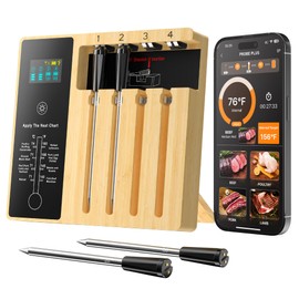 4 Probes Wireless Meat Thermometer for Grilling and Smoking, Waterproof Oven Safe Digital Thermometer Instant Read, Bluetooth Remote Electric Smart Thermometer for Outdoor Cooking Grill, Smoker