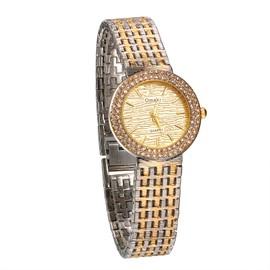JewelryWe Women's Watch Analogue Quartz 30 m Waterproof Watch Unique Casual Metal Strap Women Watches with Round Rhinestone Bezel Gold/Silver, Silver-Gold, Christmas Day, birthday