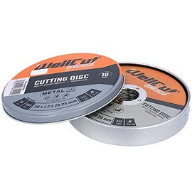 WellCut 10-Piece Set Metal Cut Off Wheels Extreme 115mm x 1.2mm x 22mm Stainless Steel Cutting Disc in Metal Case for Makita, Dewalt, Bosch & Milwaukee Angle Grinders