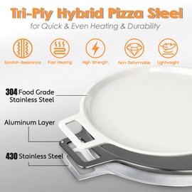 UPGRADED 16" Hybrid Pizza Steel, Lightweight, Fast & Even Heating, 3-Layer Hybrid Steel(Aluminum Core), Ceramic Coating Nonstick Pizza Pan, Oven Baking Steel for Pizzas Up to 14", Non-etched