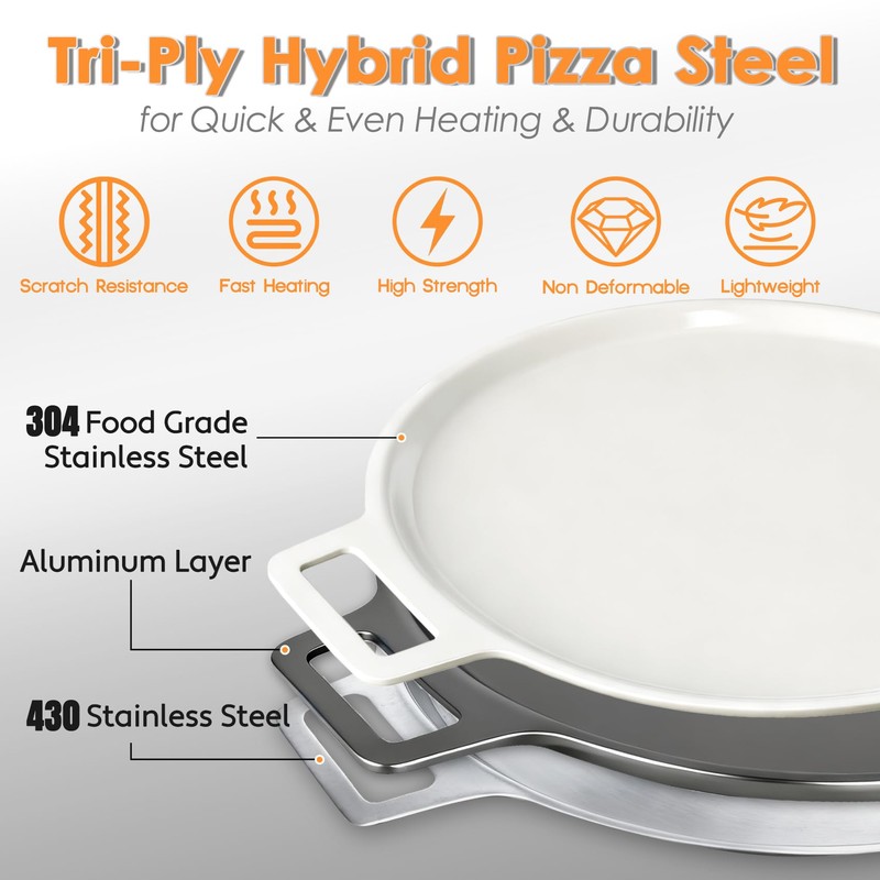 UPGRADED 16" Hybrid Pizza Steel, Lightweight, Fast & Even Heating,