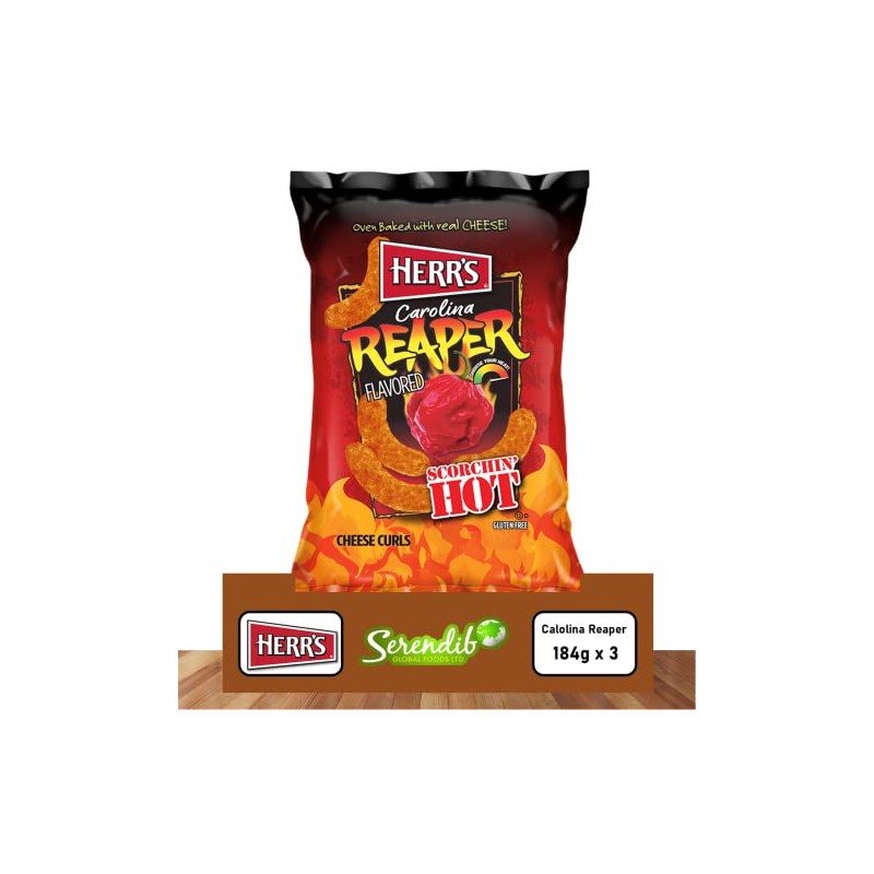 Herr's Carolina Reaper Flavoured Cheese Curls 184g (Pack of 3)