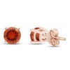 Simulated Orange Citrine Round Shape Stud Earrings In 14K Rose