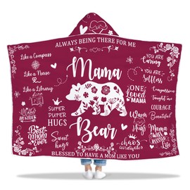 Mama Gifts, Mothers Day Mama Gifts for Mom Wearable Blanket, Mama Bear Hoodie from Daughter, Thoughtful Mom Hooded Blanket 47x72 In for Birthday, Christmas, New Year Present