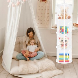 Libeder Mesh Hanging Storage Space Saver Bags Organizer,Foldable Storage Organizer 4 Compartments Toy Storage Basket for Kids Room Bathroom 2 Sets, White