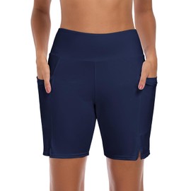 Ocean Blues Women's Navy Blue 7" Swim Shorts with Liner Quick Dry High Waisted Board Shorts Full Coverage Tankini Bottom Large
