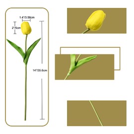 ONLY ART 20pcs Yellow Artificial Tulip Flowers with Soft Latex Materials for Home & Kitchen Decoration New Year Spring