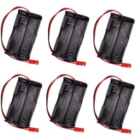 Haldzemo 4 celdas 1.5V AA - Caja de soporte para batería con conector JST 2P terminales de cable negro rojo para servo probador (paquete de 6)