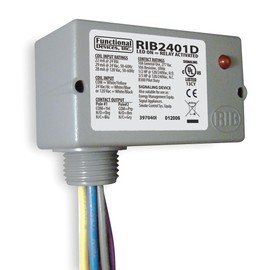 FUNCTIONAL DEVICES RIB RIB2401D 10 AMP DPDT, 24 VAC/DC/120 VAC Coil, -30 to 140 F, 600 Volt Wire Rating, NEMA 1 HOUSING, Pilot Relay