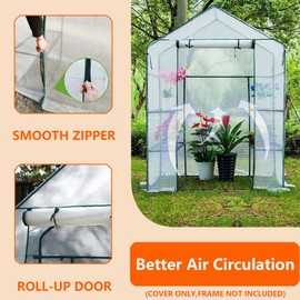 Greenhouse Replacement Cover, 56×56×76 Inches PE Walk-in Greenhouse Cover for Gardening Plants w/Roll-Up Zipper Door, Waterproof Frost Protection Wind Rain Proof, Easy Assembly (No Frames Include)