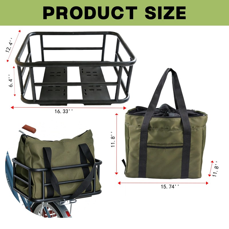 Rear Bike Basket,Rear Rack Bicycle Basket with Waterproof Storage Bag,Large