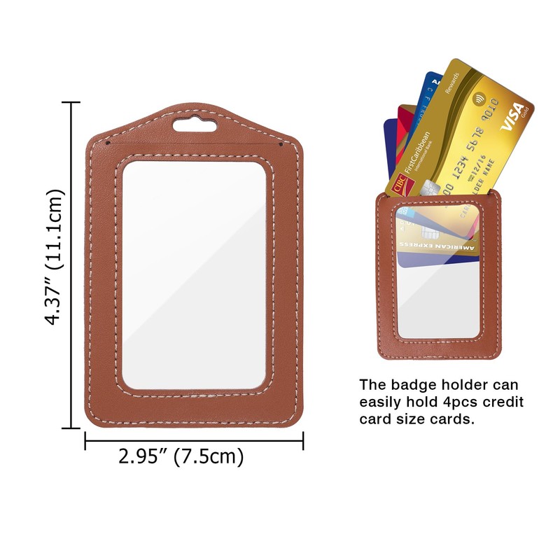 Vividwise 3 Pcs Vertical Leather Badge Holders, Black/Brown/Gray ID Holder