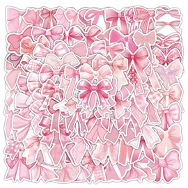 100 Pcs Coquette Bows Stickers Cute Aesthetic Pink Bow Stickers for Adults Women Girls Pink Bows Vinyl Waterproof Stickers for Water Bottles Laptops Phone Luggage Guitar