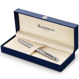 Waterman Hémisphère penna stilografica | in acciaio inossidabile con finiture cromate | pennino sottile con cartuccia di inchiostro blu | confezione regalo