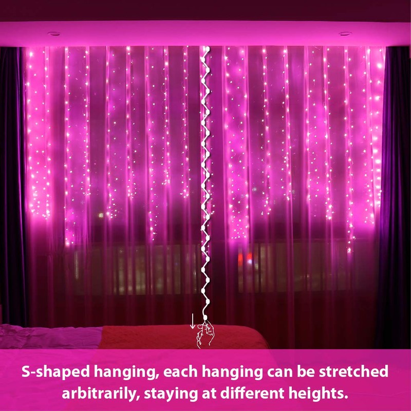 HXWEIYE 300LED Pink Fairy Curtain Lights with Remote 8 Modes