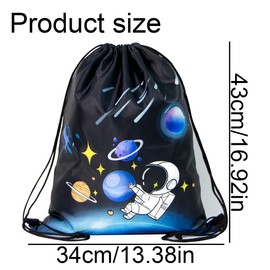 1 Piece Waterproof Boys Gym Bag Sports Gym Bag Drawstring Backpack for Nursery Gym Black Astronaut Gym Bag