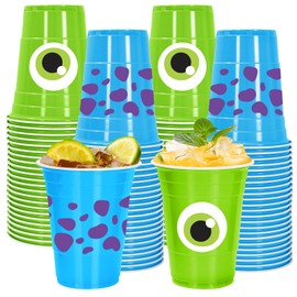 FYSUIMU 30 Pcs Cartoon Monster Party Plastic Cup 16 Oz Disposable Drinking Cup Blue Green Beverage Tumbler Glasses for Monster Theme Party Coffee Juice Drink Supplies