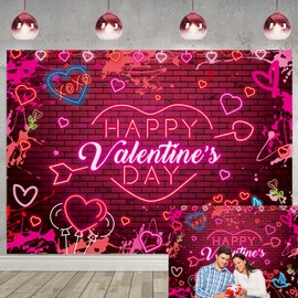 Happy Valentines Day Backdrop 8x6ft Red Glitter Heart Valentine's Day Photography Backdrop Valentine's Day Theme Party Decorations Couple Studio Portrait Pictures Shooting Props