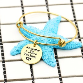 Mom Bracelet Mothers Day Gifts Remember I Love You Mom Bangle Stainless Steel 2 Colors (Gold)