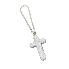 Dogary 1 PC Car Cross Hanging Ornament, Sparkling Rhinestone Double-Sided Cross Pendant for Rear View Mirror, Religious Hip-hop Decoration Charm Interior Accessory, Universal for Most Cars (Silver)