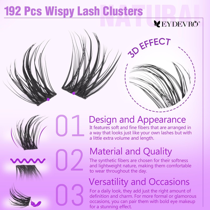EYDEVRO Wispy Cluster Lashes Natural Lashes Individual Clusters 9-18mm 192