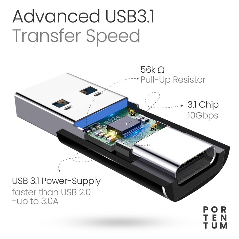 PORTENTUM USB to USB C Adapter 3.0 (3.1) OTG Adapter