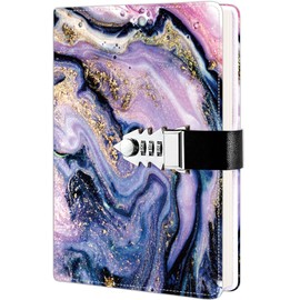 ZXHQ Diary with Lock for Girls and Women, Secret Journal with Exquisite Pattern Design, Refillable Faux Leather Notebook, Size A5 (21 x 15 cm)