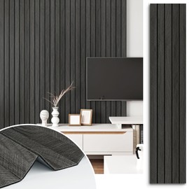 Self Adhesive Wood Slat Wall Paneling Grey/Black 3D Wood Panels for Wall Decor Soundproof Peel and Stick Wooden Grain Panel Wallpaper for Living Room Bedroom Dinner Office 11.8" x 118"