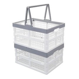 Vcansay 16 L Collapsible Plastic Storage Crates with Handles, Foldable Shopping Baskets, 2 Packs