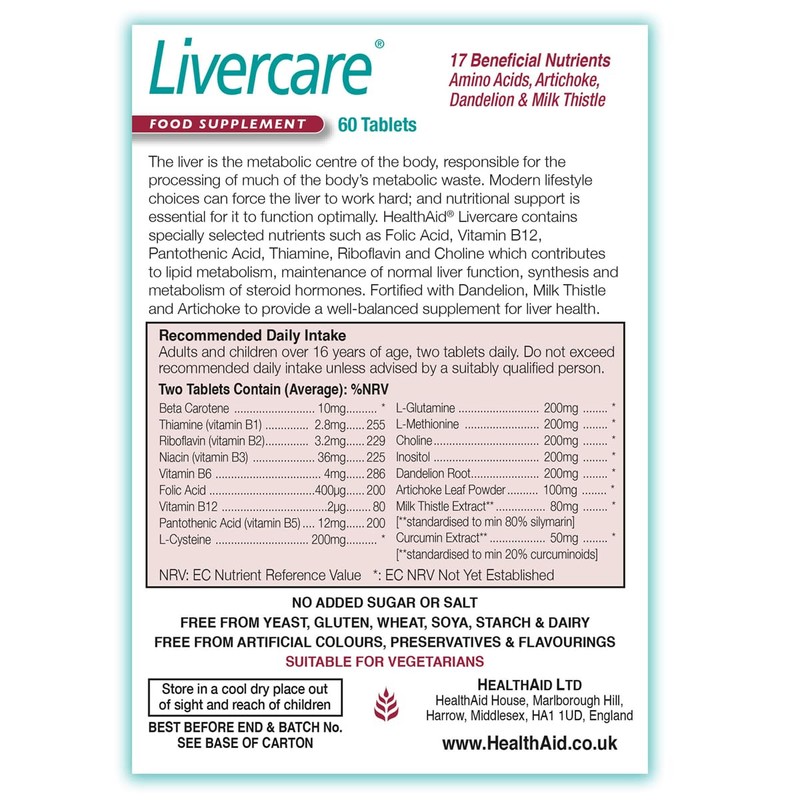 HealthAid Livercare Pack of 4 x 60 Vegetarian Tablets (440