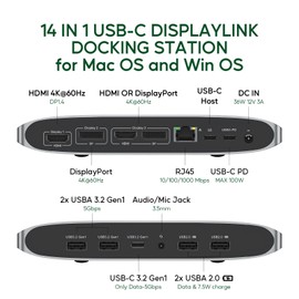 PULWTOP Displaylink Docking Station with 36 W Adapter, Triple Display Laptop USB C Docking Station for MacBook M1/M2/M3 Windows, with 2 HDMI, 2 Display Port, PD, USB C Data, 4USBA, Ethernet, Audio