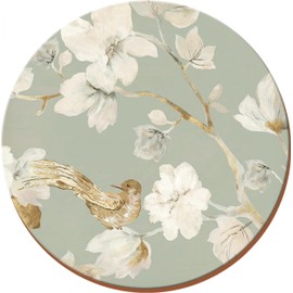 Creative Tops Duck Egg Floral Bird Cork-Back Premium Round Coasters, Set of 4, Multi-colour