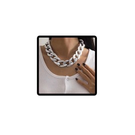Wedity Chunky Chain Necklace Punk Acrylic Choker Necklaces Cuban Link Chain Necklace Statement Necklace for Women Girls (Silver)