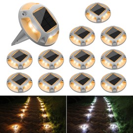 VOLISUN Solar Driveway Lights Dock Deck Lights 12 Pack,2 Colors in 1 Led IP67 Waterproof Outdoor Warning Step Lights for Driveway Sidewalk Pathway (White/Warm White)