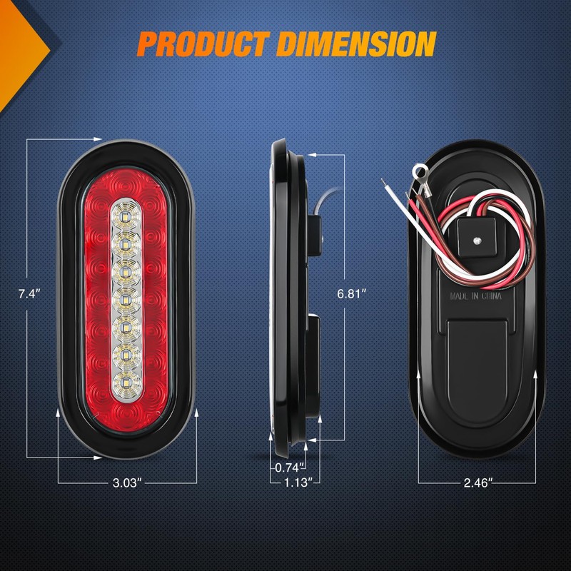 Nilight 6Inch Oval Trailer Tail Light 2PCS Red Brake Stop