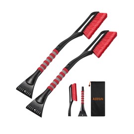 AstroAI 2 Pack 27" Snow Brush and Ice Scrapers for Car Windshield, Detachable Snow Scrapers with Ergonomic Foam Grip for Cars, Trucks, SUVs (Heavy Duty ABS, PVC Brush, Orange)