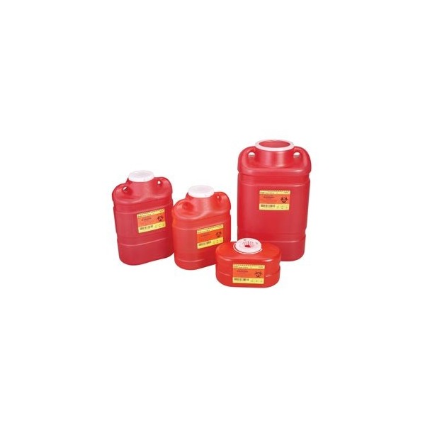 BD 305490 Multi-Use One-Piece Sharps Collector with Regular Funnel, 8-3/4" Width x 13-1/2" Height x 5-1/2" Depth, 8.2 Quart Capacity, Red (Case of 12)