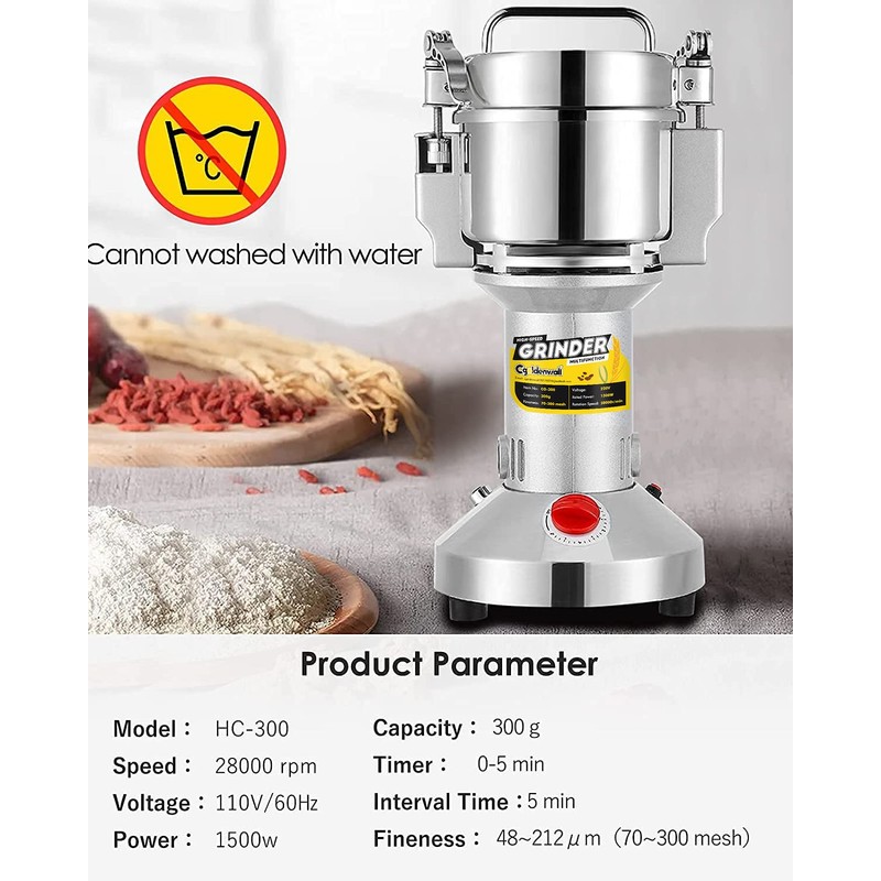 CGOLDENWALL Safety Upgraded Electric Grain Grinder Mill High-speed Dry Spice