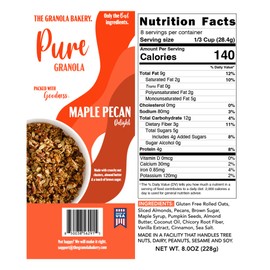 TGB Maple Pecan Granola, Crunchy Almond Butter Clusters, Low Sugar, Gluten Free, Non-GMO, Natural Breakfast Cereal, Healthy Snack, 8 ounces