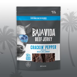 Baja Beef Jerky - 100% All Natural Beef Jerky, Keto Jerky, Gluten Free, Low Calorie Craft Jerky, 13g Protein per Serving, No Nitrates or Added Hormones - Crackin' Pepper, 2 oz Bag (Pack of 3)