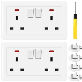 Acmerota Double Switched Converter Power Scoket 13A Double Plug Socket Switched Wall Socket Switched Single to Double Socket Converter，Easy to Install