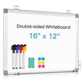 AMUSIGHT Dry Erase Board White Board, 16'' x 12'' Double-Sided Magnetic Whiteboard for Wall, Hanging Mounted Whiteboard Silver Aluminium Frame for Home, School, Office, Kitchen